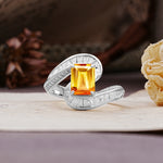 Unique Luxurious Twisted 4-Prong Emerald Cut Citrine Engagement Ring - Additional view