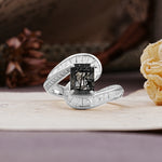 Unique Luxurious Twisted 4-Prong Emerald Cut Black Rutilated Quartz Engagement Ring - Additional view