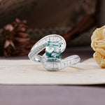 Unique Luxurious Twisted 4-Prong Emerald Cut Moss Agate Engagement Ring - Additional view