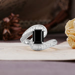 Unique Luxurious Twisted 4-Prong Emerald Cut Black Onyx Engagement Ring - Additional view