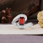 Unique Luxurious Twisted 4-Prong Emerald Cut Garnet Engagement Ring - Additional view