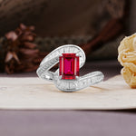 Unique Luxurious Twisted 4-Prong Emerald Cut Ruby Engagement Ring - Additional view