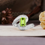 Unique Luxurious Twisted 4-Prong Emerald Cut Peridot Engagement Ring - Additional view