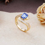 Unique Luxurious Twisted 4-Prong Emerald Cut Sapphire Engagement Ring - Additional view