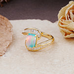 Unique Luxurious Twisted 4-Prong Emerald Cut Fire Opal Engagement Ring - Additional view