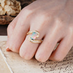 Unique Luxurious Twisted 4-Prong Emerald Cut Fire Opal Engagement Ring - Additional view