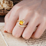 Unique Luxurious Twisted 4-Prong Emerald Cut Citrine Engagement Ring - Additional view