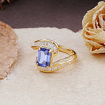 Unique Luxurious Twisted 4-Prong Emerald Cut Tanzanite Engagement Ring - Additional view