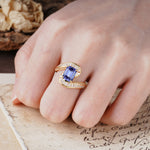 Unique Luxurious Twisted 4-Prong Emerald Cut Tanzanite Engagement Ring - Additional view