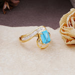Unique Luxurious Twisted 4-Prong Emerald Cut Turquoise Engagement Ring - Additional view