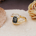 Unique Luxurious Twisted 4-Prong Emerald Cut Black Rutilated Quartz Engagement Ring - Additional view