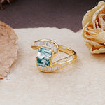 Unique Luxurious Twisted 4-Prong Emerald Cut Moss Agate Engagement Ring - Additional view