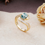 Unique Luxurious Twisted 4-Prong Emerald Cut Moss Agate Engagement Ring - Additional view