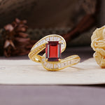 Unique Luxurious Twisted 4-Prong Emerald Cut Garnet Engagement Ring - Additional view