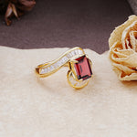 Unique Luxurious Twisted 4-Prong Emerald Cut Garnet Engagement Ring - Additional view