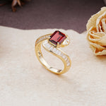 Unique Luxurious Twisted 4-Prong Emerald Cut Garnet Engagement Ring - Additional view