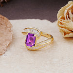 Unique Luxurious Twisted 4-Prong Emerald Cut Amethyst Engagement Ring - Additional view