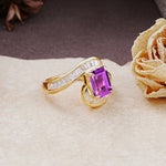 Unique Luxurious Twisted 4-Prong Emerald Cut Amethyst Engagement Ring - Additional view