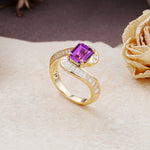Unique Luxurious Twisted 4-Prong Emerald Cut Amethyst Engagement Ring - Additional view
