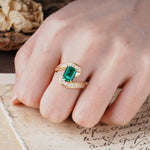 Unique Luxurious Twisted 4-Prong Emerald Cut Emerald Engagement Ring - Additional view