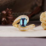 Unique Luxurious Twisted 4-Prong Emerald Cut Alexandrite Engagement Ring - Additional view