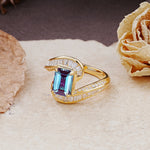 Unique Luxurious Twisted 4-Prong Emerald Cut Alexandrite Engagement Ring - Additional view