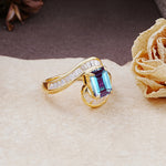 Unique Luxurious Twisted 4-Prong Emerald Cut Alexandrite Engagement Ring - Additional view