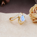 Unique Luxurious Twisted 4-Prong Emerald Cut Moonstone Engagement Ring - Additional view