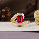 Unique Luxurious Twisted 4-Prong Emerald Cut Ruby Engagement Ring - Additional view