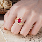 Unique Luxurious Twisted 4-Prong Emerald Cut Ruby Engagement Ring - Additional view