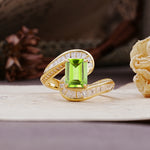 Unique Luxurious Twisted 4-Prong Emerald Cut Peridot Engagement Ring - Additional view