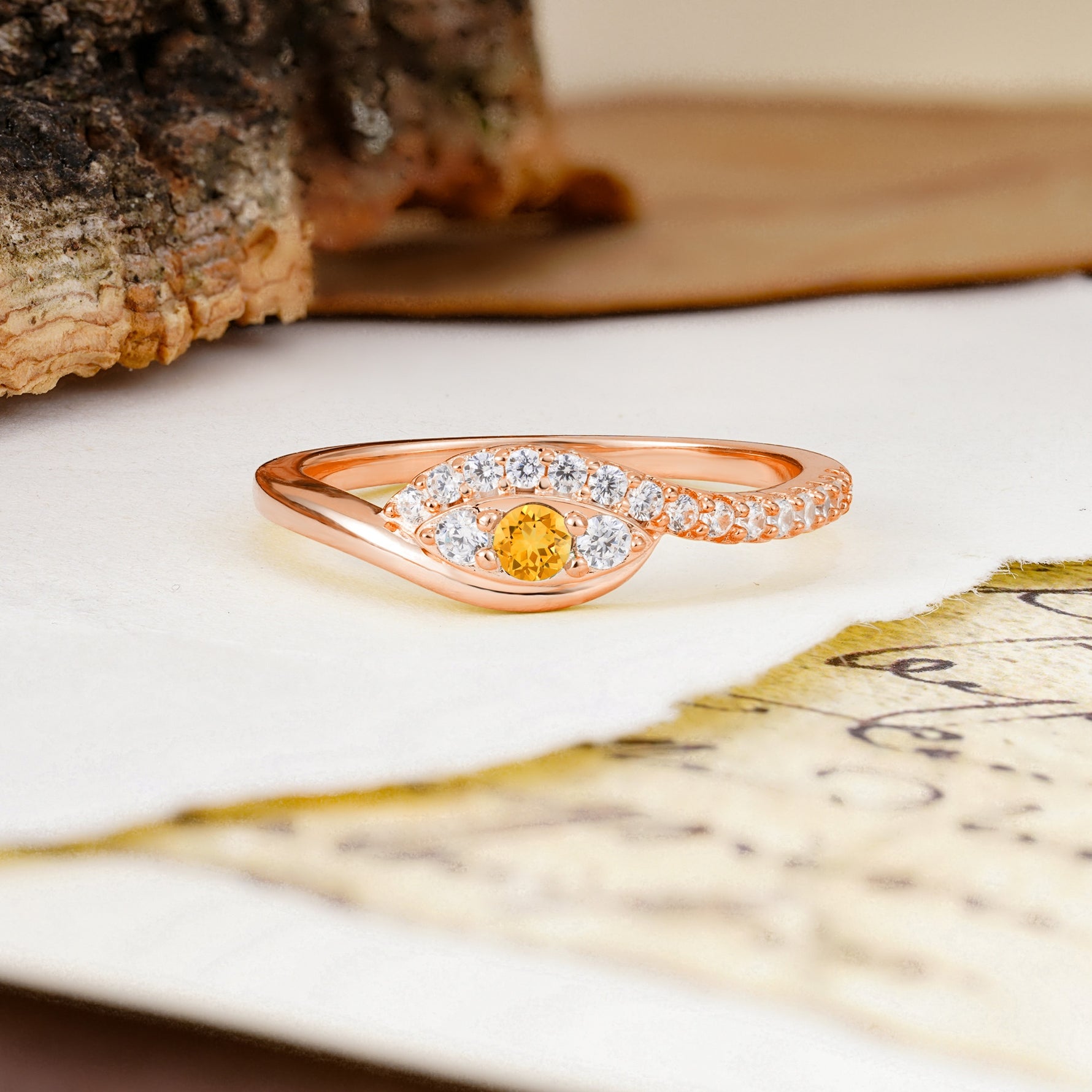 Classic Luxurious Vintage Devil's Eye 4-Prong Round Cut Citrine Engagement Ring - Additional view