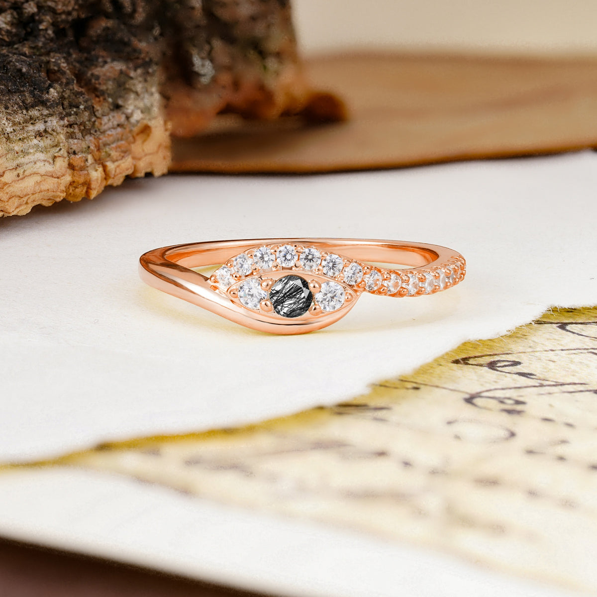 Classic Luxurious Vintage Devil's Eye 4-Prong Round Cut Black Rutilated Quartz Engagement Ring - Additional view