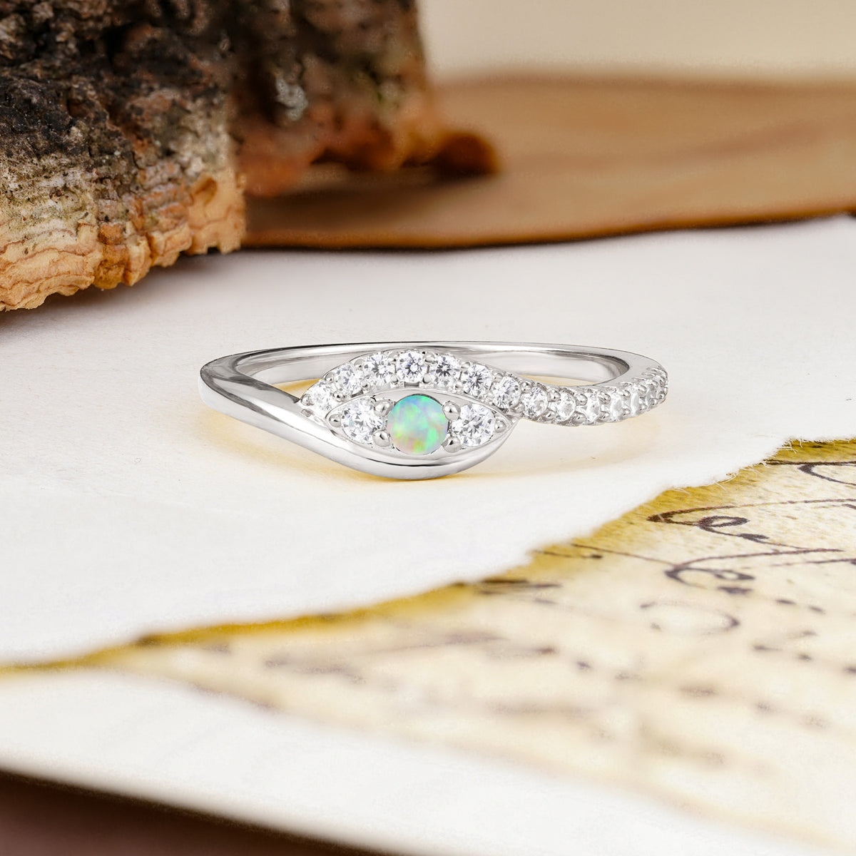 Classic Luxurious Vintage Devil's Eye 4-Prong Round Cut Fire Opal Engagement Ring - Additional view