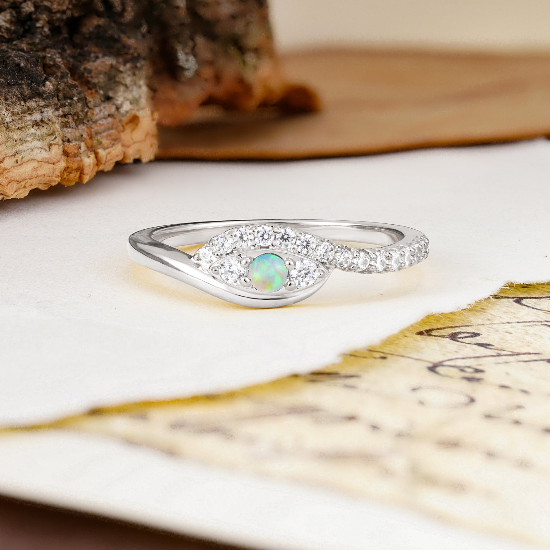 Classic Luxurious Vintage Devil's Eye 4-Prong Round Cut Fire Opal Engagement Ring - Additional view