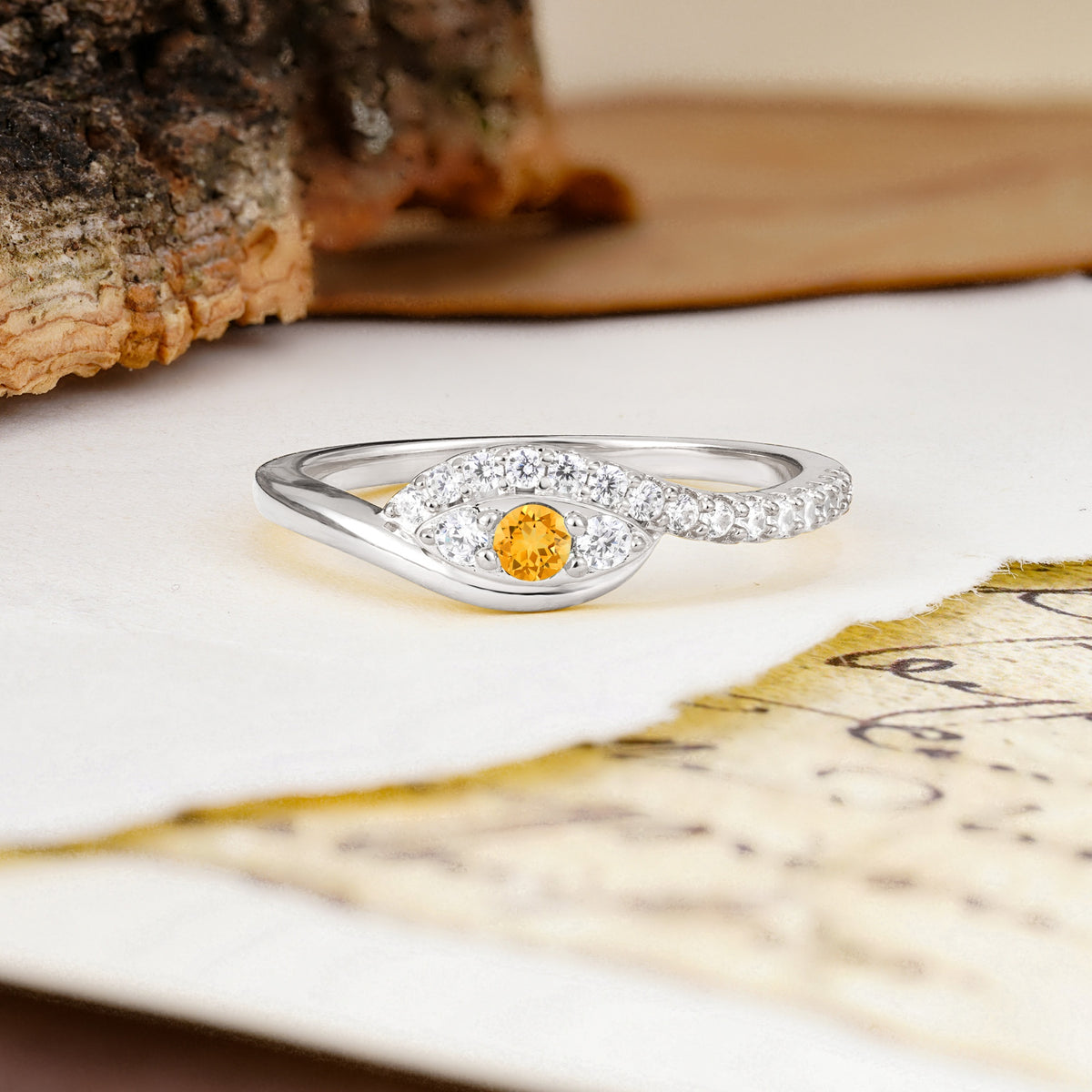 Classic Luxurious Vintage Devil's Eye 4-Prong Round Cut Citrine Engagement Ring - Additional view