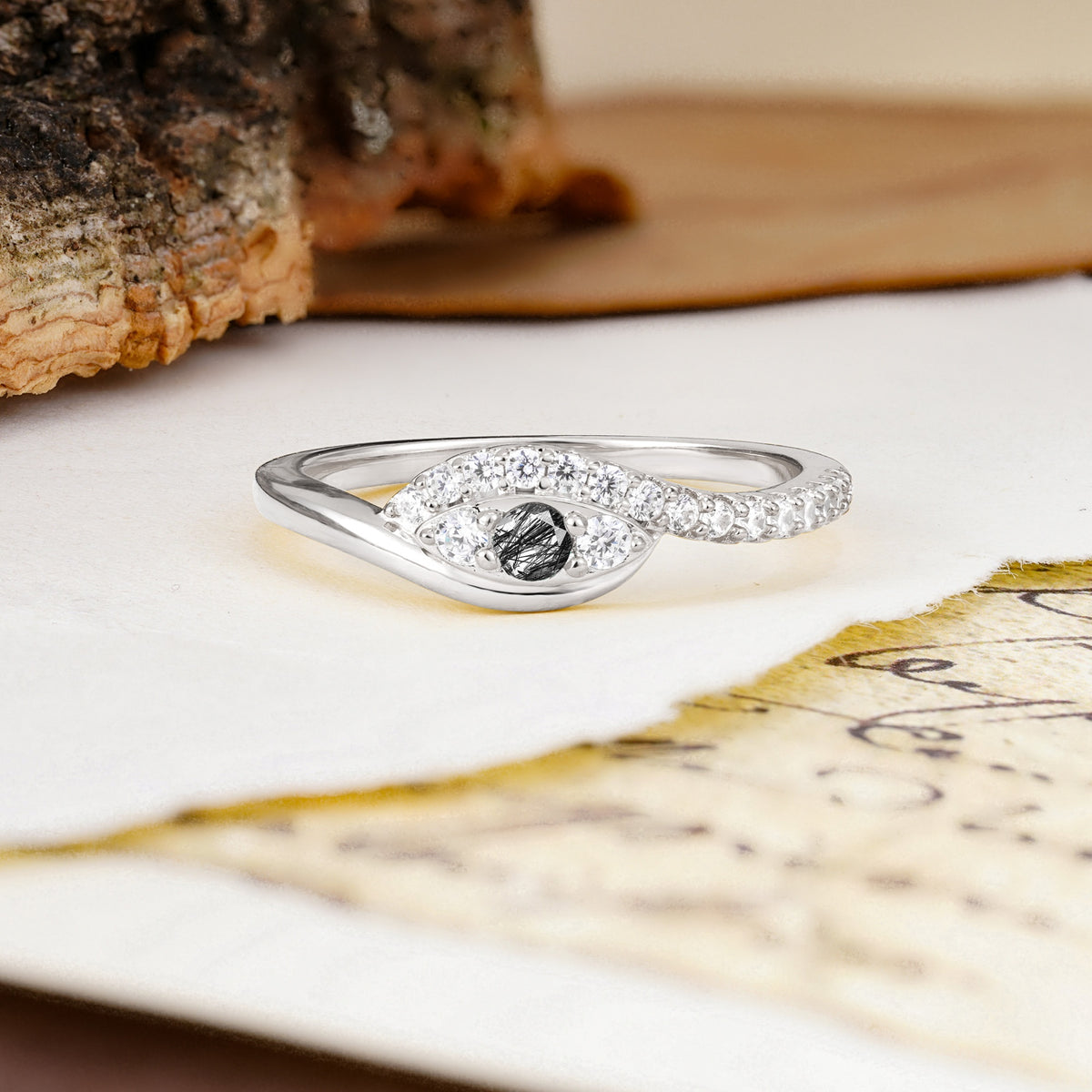 Classic Luxurious Vintage Devil's Eye 4-Prong Round Cut Black Rutilated Quartz Engagement Ring - Additional view