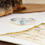 Classic Luxurious Vintage Devil's Eye 4-Prong Round Cut Moss Agate Engagement Ring - Additional view