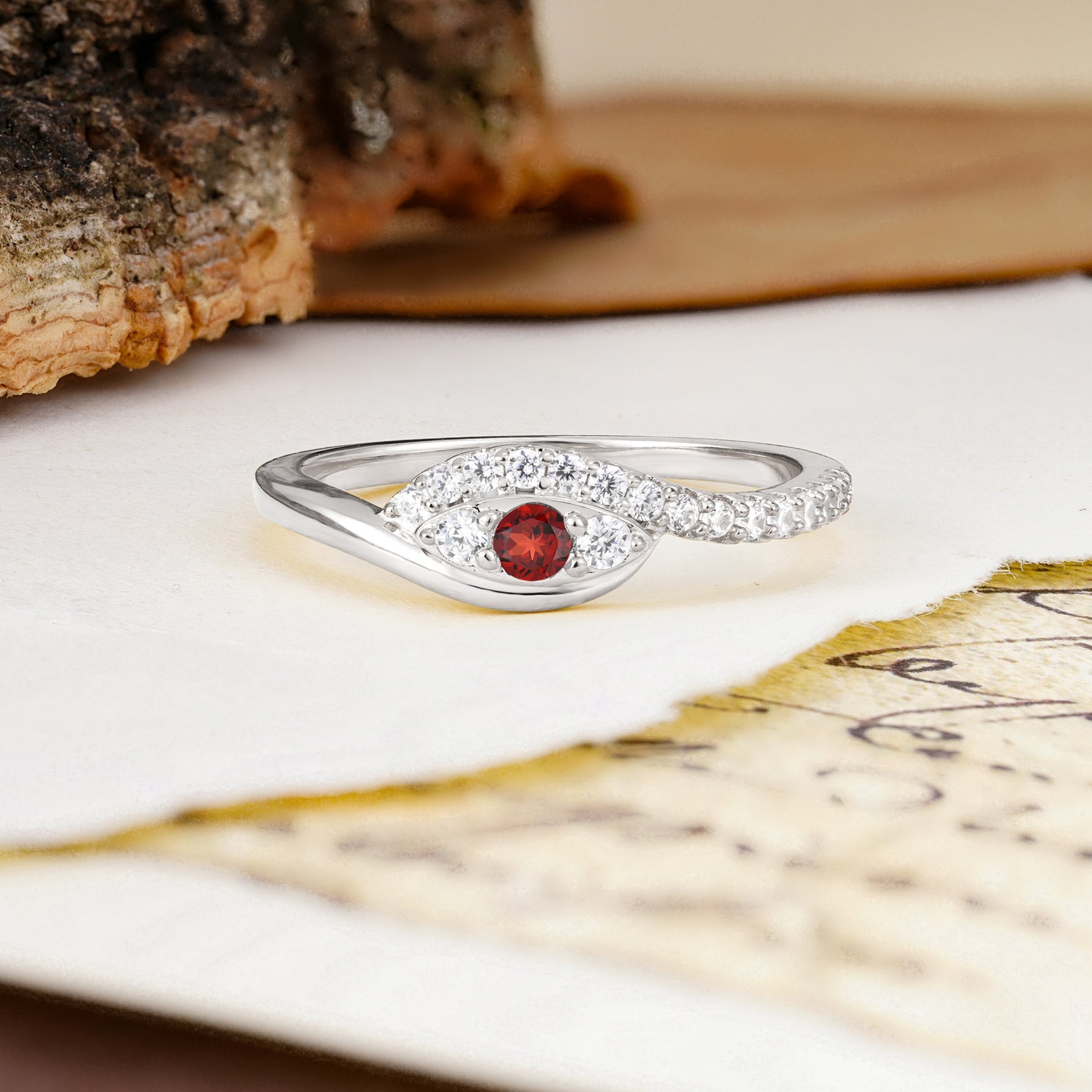 Classic Luxurious Vintage Devil's Eye 4-Prong Round Cut Garnet Engagement Ring - Additional view