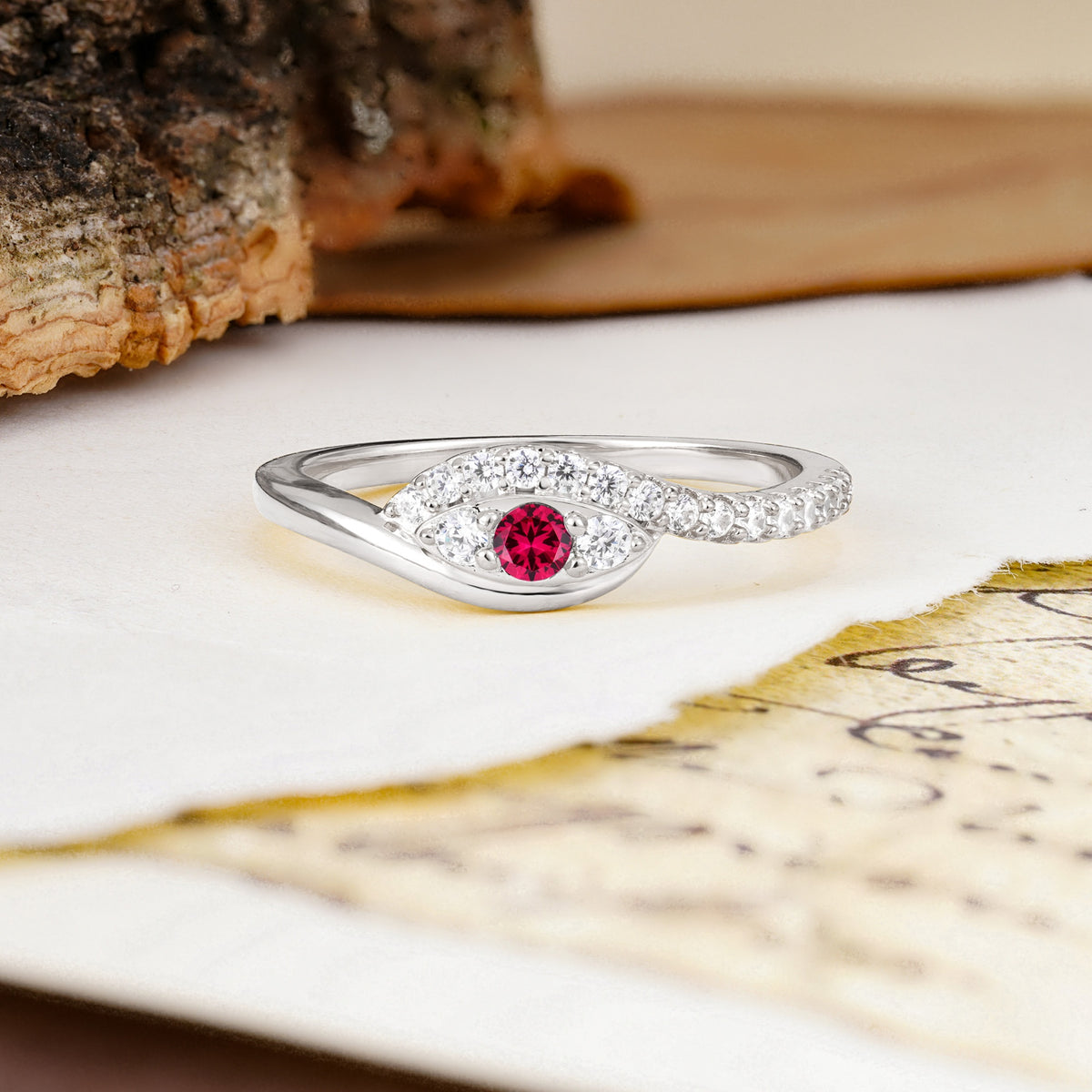 Classic Luxurious Vintage Devil's Eye 4-Prong Round Cut Ruby Engagement Ring - Additional view