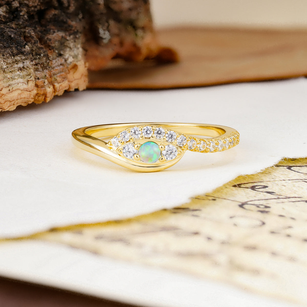 Classic Luxurious Vintage Devil's Eye 4-Prong Round Cut Fire Opal Engagement Ring - Additional view