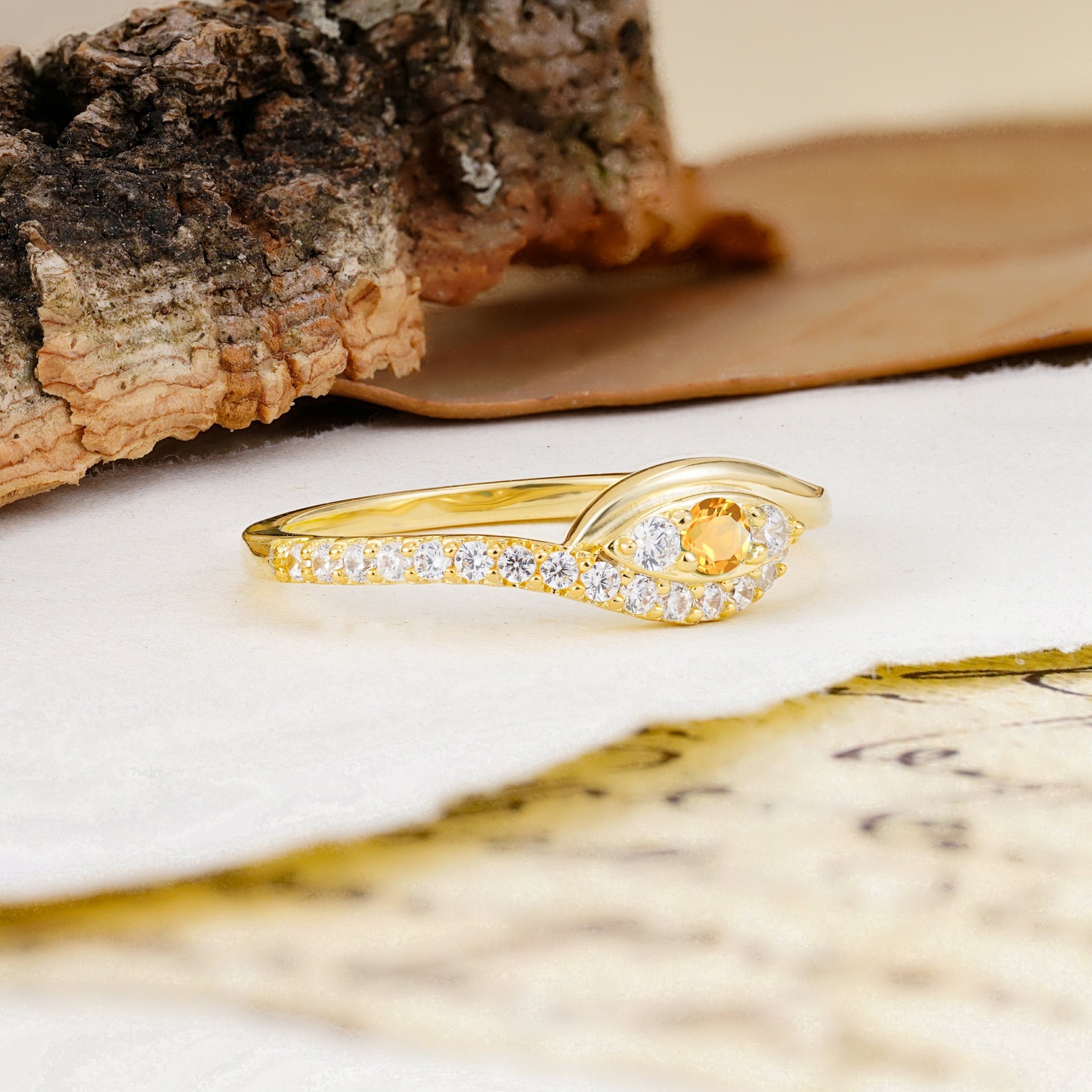 Classic Luxurious Vintage Devil's Eye 4-Prong Round Cut Citrine Engagement Ring - Additional view
