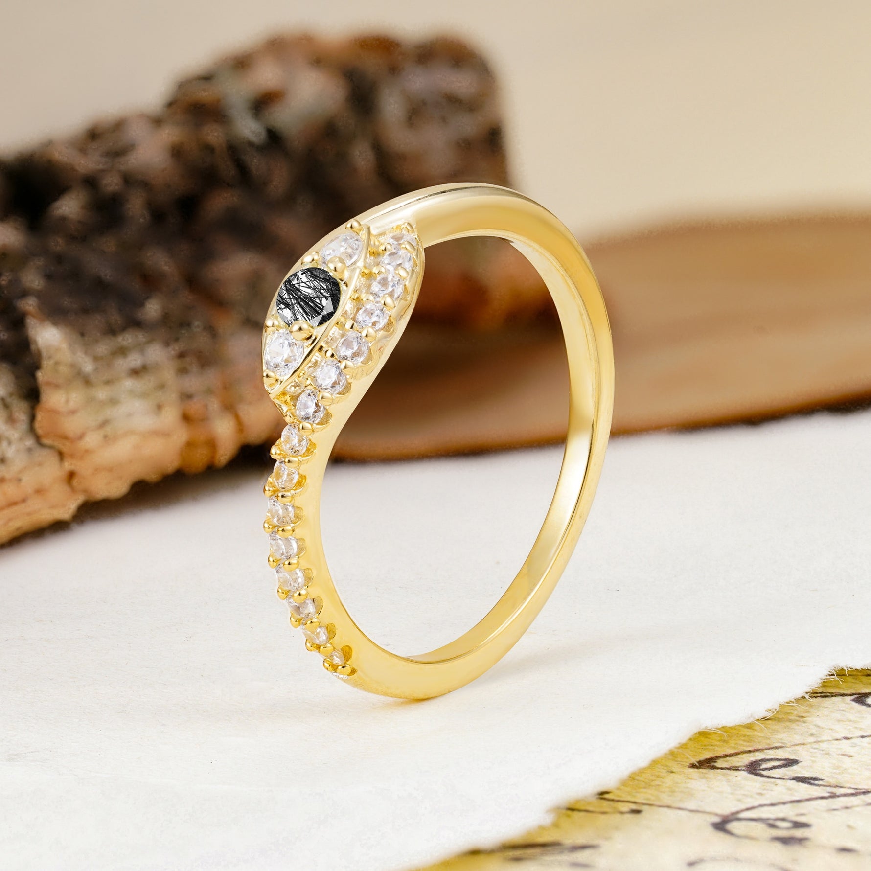Classic Luxurious Vintage Devil's Eye 4-Prong Round Cut Black Rutilated Quartz Engagement Ring - Additional view