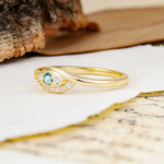 Classic Luxurious Vintage Devil's Eye 4-Prong Round Cut Moss Agate Engagement Ring - Additional view