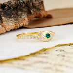 Classic Luxurious Vintage Devil's Eye 4-Prong Round Cut Emerald Engagement Ring - Additional view