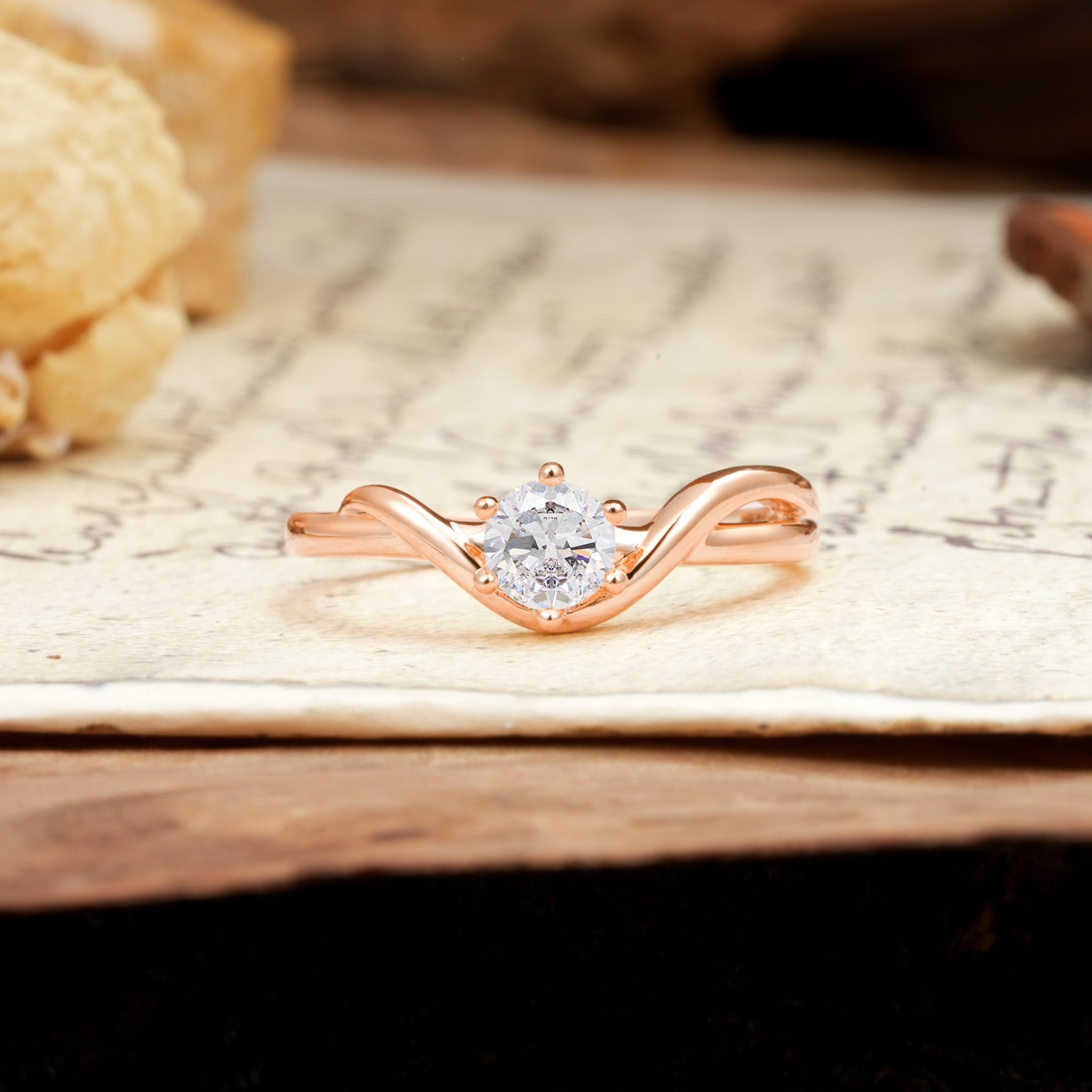 Minimalist Twisted Six-Prong Round-Cut Moissanite Engagement Ring - Additional view