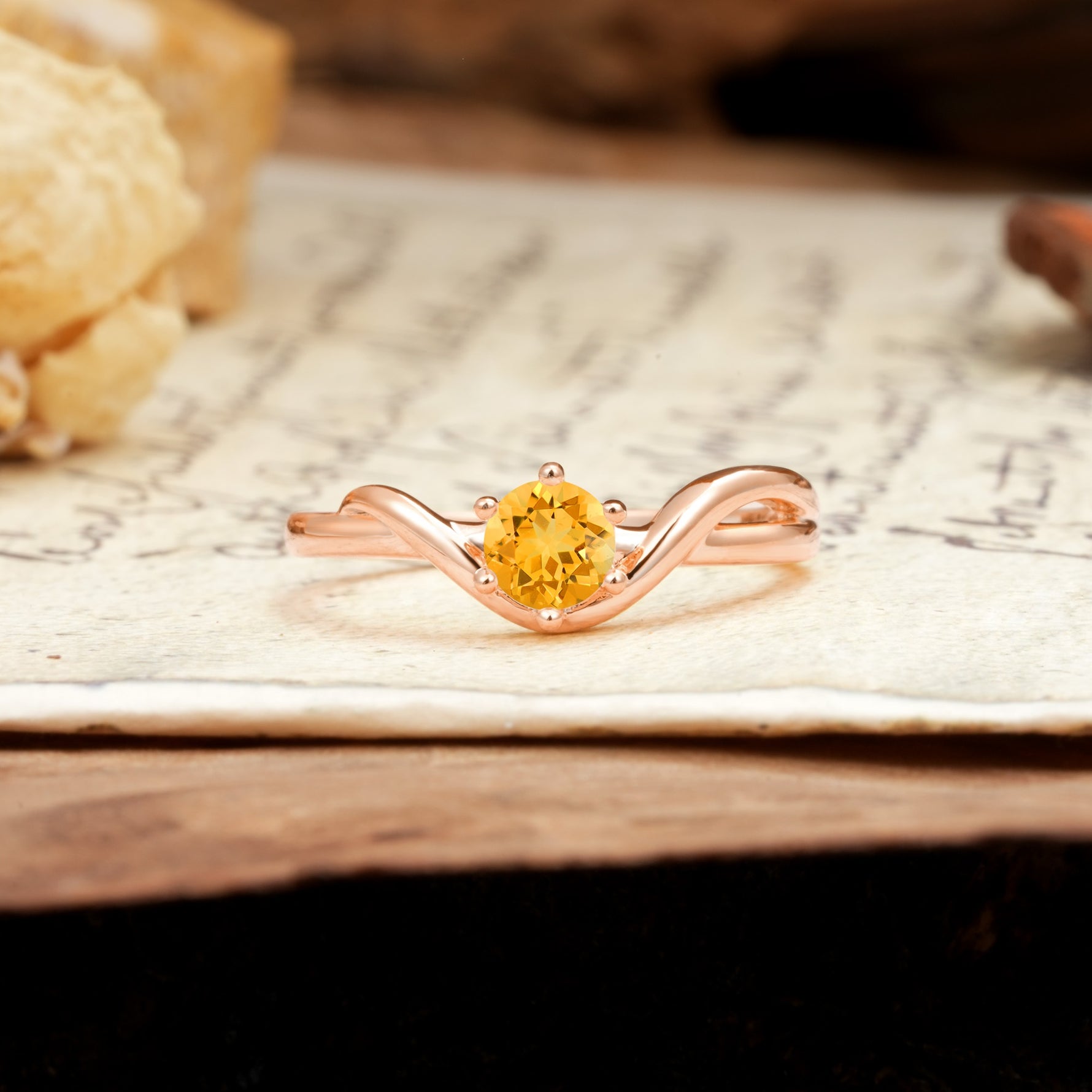 Minimalist Twisted Six-Prong Round-Cut Citrine Engagement Ring - Additional view