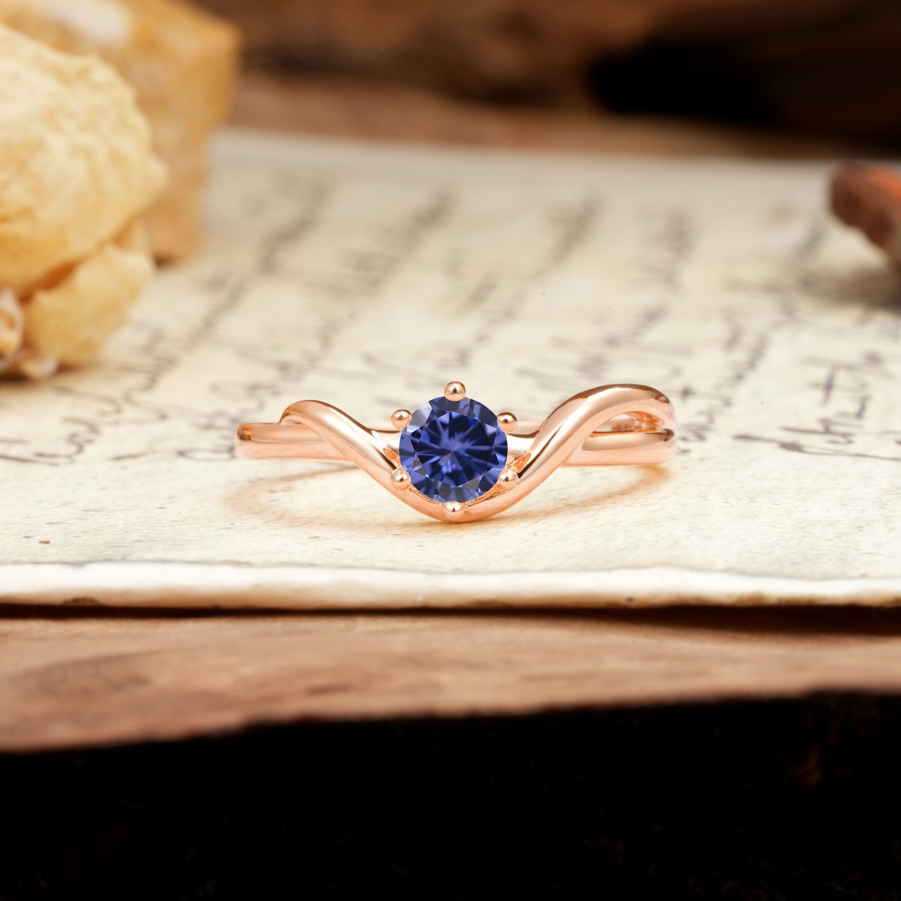 Minimalist Twisted Six-Prong Round-Cut Tanzanite Engagement Ring - Additional view