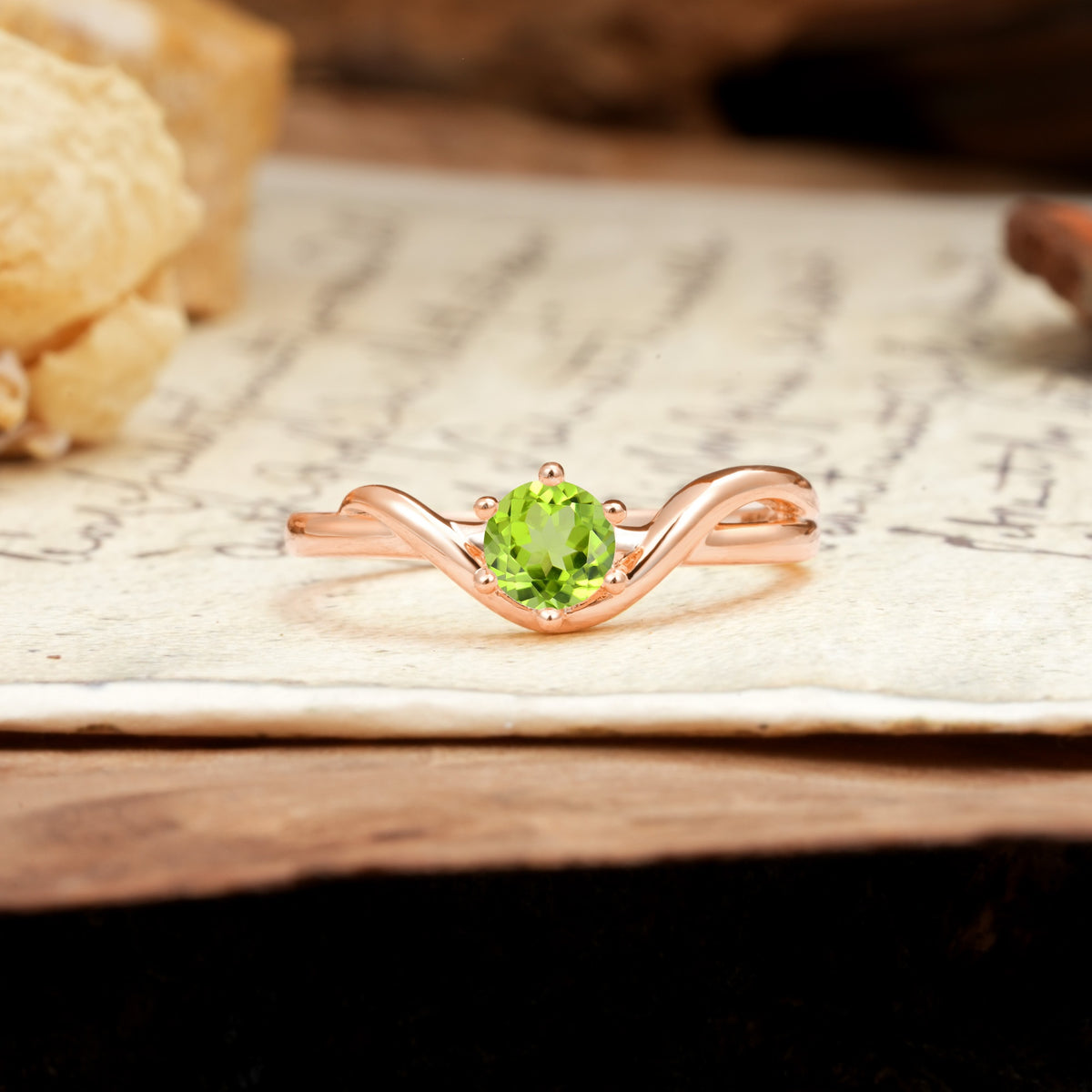 Minimalist Twisted Six-Prong Round-Cut Peridot Engagement Ring - Additional view