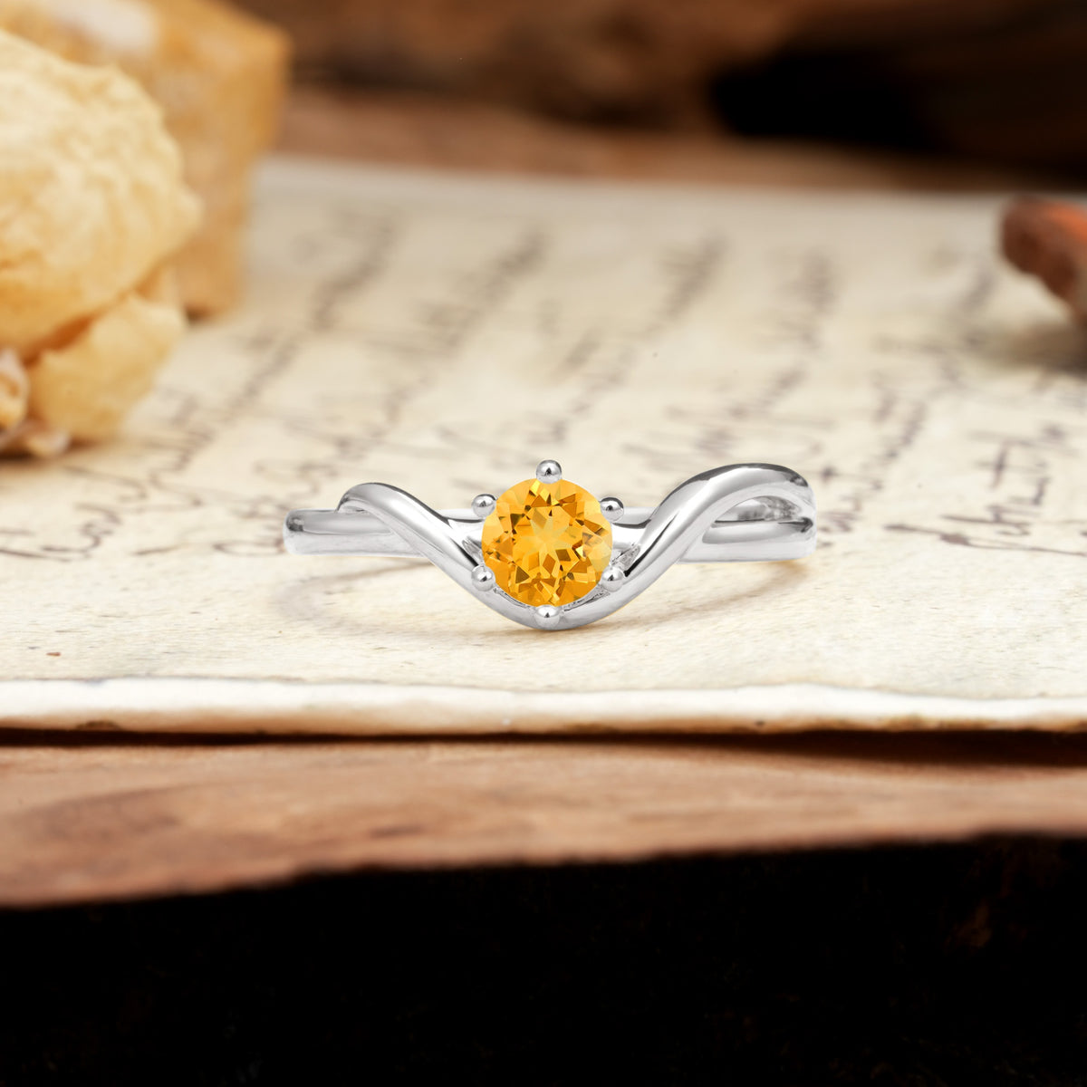 Minimalist Twisted Six-Prong Round-Cut Citrine Engagement Ring - Additional view